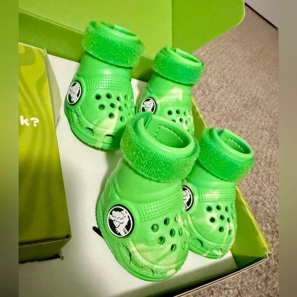 NEW NIB BARK Dog Crocs Limited Ed. Green Slime Swirl w/ Velcro Small S Small - Picture 9 of 16